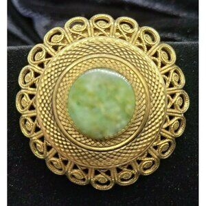 Vintage Lieba USA Gold Tone Filigree Scarf Clip W/ Center Gemstone Art Deco 70s